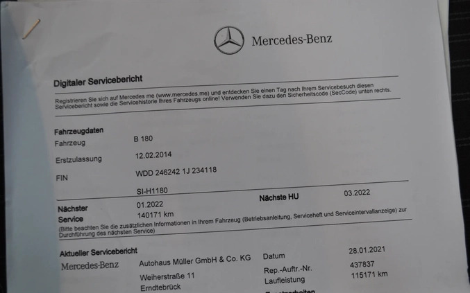 Mercedes-Benz Klasa B cena 49900 przebieg: 142000, rok produkcji 2014 z Drezdenko małe 781